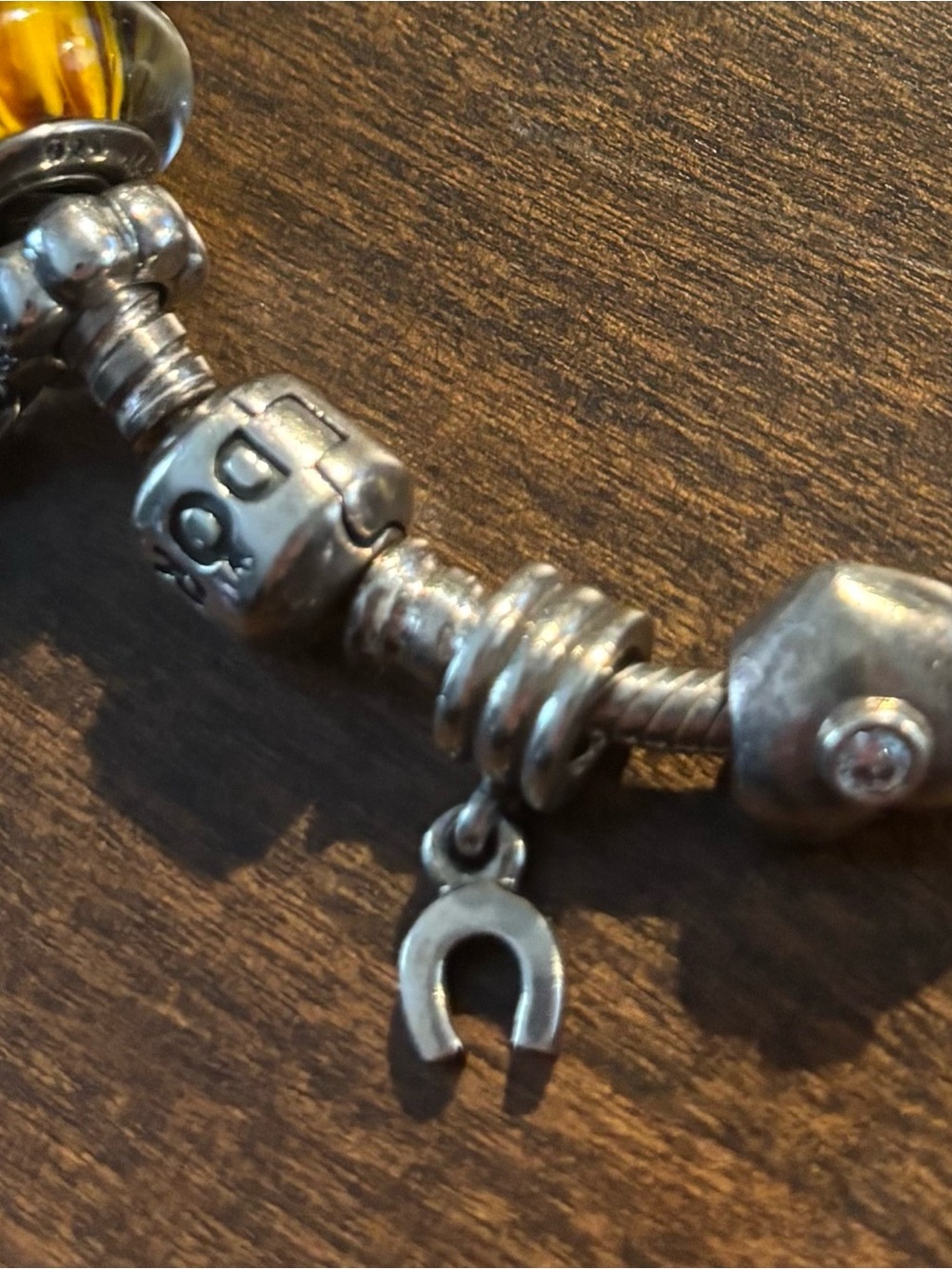 Sterling Silver Charm Bracelet with Yellow Glass Accent - Picture 10 of 11
